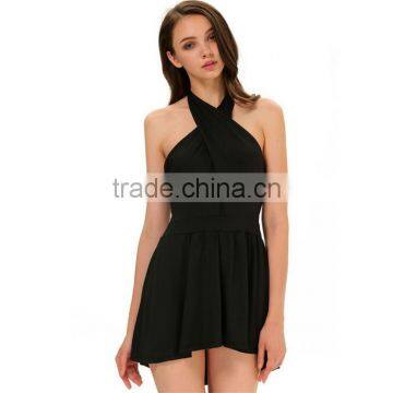 2015 Summer New Arrival Fashion Women Evening Clothes Sexy Party Black Cross Halter Backless Party Evening Dress