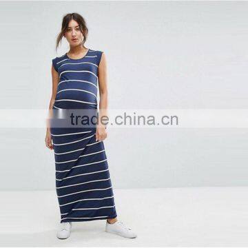 2017 Summer Latest Maxi Dress Women Crew Neck Long Striped Dress HSm9148 photo-2