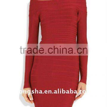 Off-the-shoulder red bandage dresses HSG009