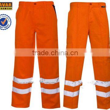 orange 310 gsm cotton drill men's heavy-duty safe pants reflective safety pants plus size