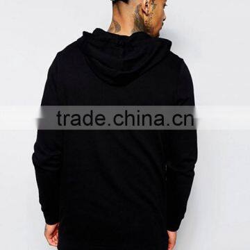 Custom Long Sleeve Pouch Pockets With Hood Longline Black Men's 100% Cotton Casual Comfort Fit Breathable Zipper Up Hoodies photo-2