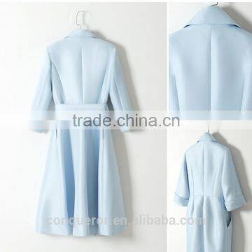 Classic Elegant Ladies Pinched Waist Solid Color Double Breasted Long Windbreaker Wind Coat photo-6