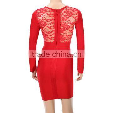 Red Lace Long Sleeve Sexy HL Rayon Bodycon Bandage Dress Sexy Fashion Girl Evening Party Dress photo-4