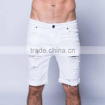 White Ripped Mens Denim Jeans Short Pants Men Distressed Denim Shorts photo-2