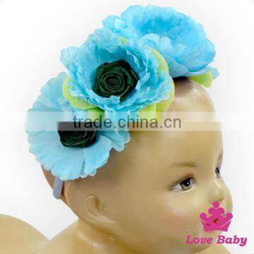 Plain Blue Bulk Flower Baby Girl First Birthday Gift Headband Kids Festival Floral Hairband