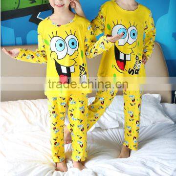 custom wholesale Korean kids pajamas set cute cartoon printed yellow pajamas suits