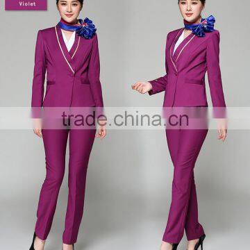 Juqian Custom Hot Fashion Short Sleeve Blue Formal Airline Stewardess Uniform for Women Wholesale photo-6
