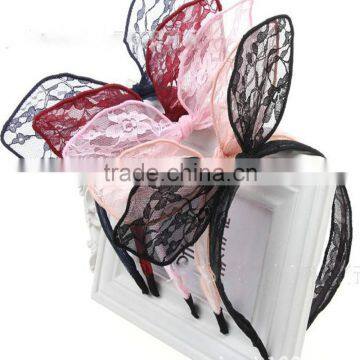 Black Lace Bow Rabbit Ear Hair Bands photo-6