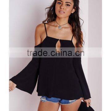 Latest Design Open Shoulders Thin Straps Woman Blouse photo-5