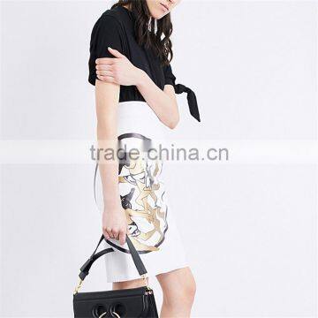 Girls Wearing Images Tight Faux Leather Short Pencil Skirt With Dancing Wolves photo-2