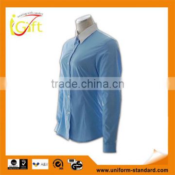 ISO 9001 Audit factory stiff collar T/C women office shirt