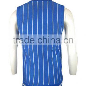 ISO9001/BSCI Manufature Blue 100% Cotton Embroidery Pattern Knitted Vests