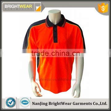 Contrast color 100%polyester safety orange embroidered high visibility polo shirt