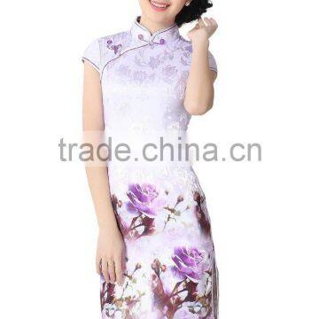 Ladies 100% Cotton Short Sleeve Reformative Chinese Traditional Elegant Qipao Dress