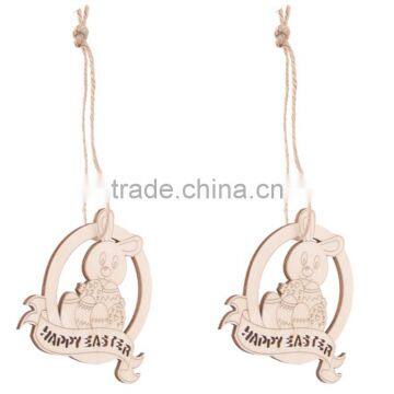 New Arrival Wood Cut Happy Easter Rabbit Wooden Tag Embellishment With String photo-5