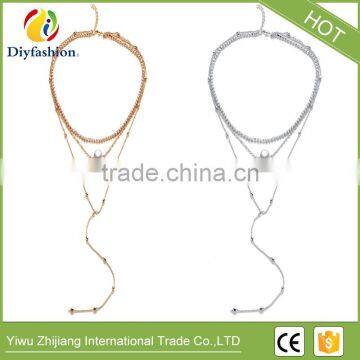 Whosales Crystal Pendant Three Layers of Pearl Collarbone Chain Necklace photo-3