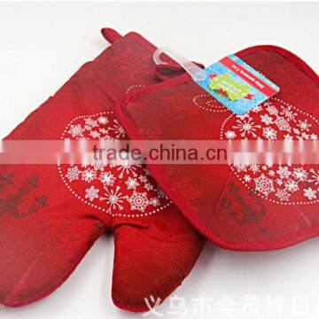 china wholesale Christmas cotton printed oven mitt and pot holder set for kitchen Wholesale kitchen oven mitt factory GVJMX01