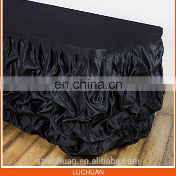 Shiny Ruffle Satin Black Customized Size Table Skirt Desgins