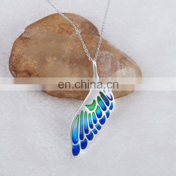 Latest Design Enamel Gradients Feather Matte Pendant Sterling Silver Necklace