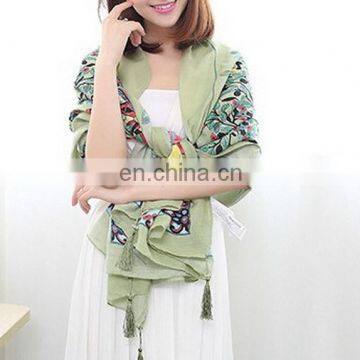 Ethnic Style Textile Fabric Tassels Scarves Mint Printed Oversize Women Fashion Scarves Cape