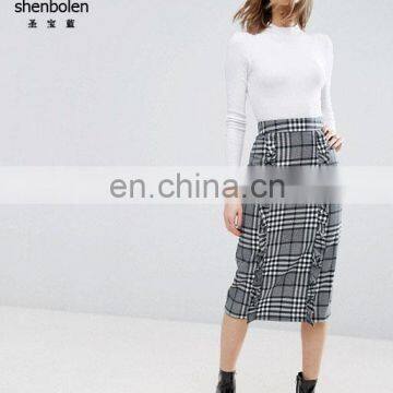 2017 Fashion Long Check Madi Pencil Women Skirt Wholesale in China