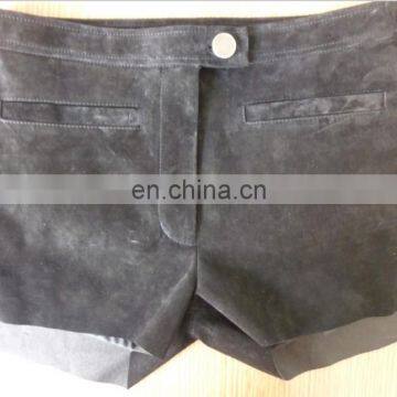 Ladies Sheep Leather Grey Hot Pants With Mental Button