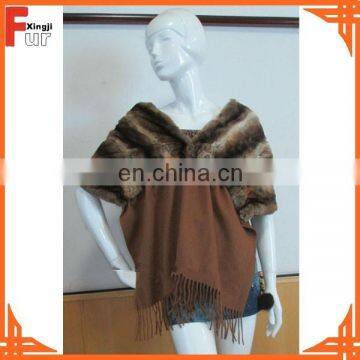 100% Cashmere + Real Rex Rabbit Fur Shawl