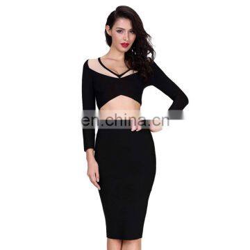 Fashion high quality women long sleeve short tops with short skirt dresses