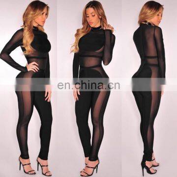 2016 Sexy Black Gauze Jumpsuits Long Sleeve Bandgae Jumpsuits Through Jumpsuits photo-3