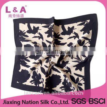 Digital print black flowers pattern crepe de chine silk scarf