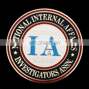 Round shaped quality assured three sides polished gold enamel coin