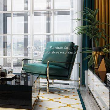 Modern Leather Cushion Golden Chrome Frame Lounge Sofa Chair photo-3