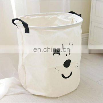 Cute Laundry Basket Cotton Linen White Dirty Clothes Storage Basket