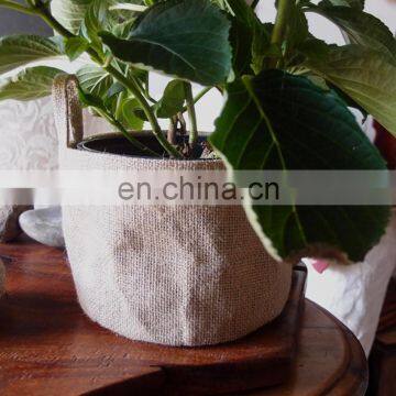 Eco round gusseted burlap jute basket tote bag for pot plant holder