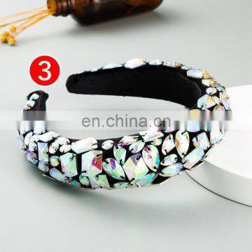 Delicate Shiny Geometric Crystal Headband Luxurious Hand Made Thick Sponge Hair Band Bride Wedding Party Hair Jewelry