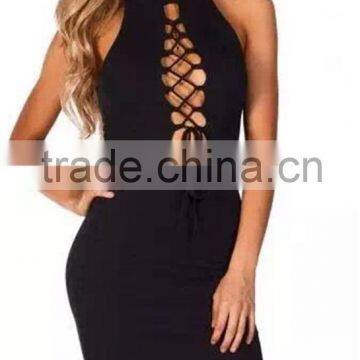 2016 Fashion Hollow Out With See Through Off The Shoulder Sleeveless Sexy Bandage Dress