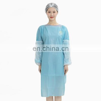 Factory price long disposable CPE plastic isolation gown