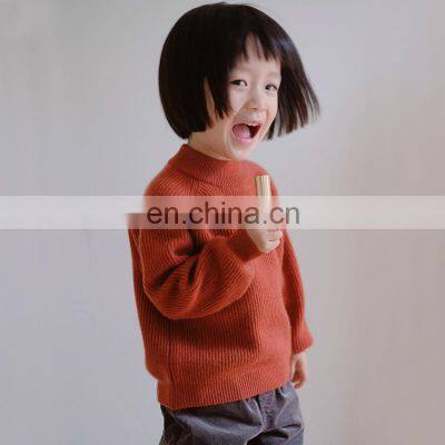 Rib Knit Kids O Neck Cashmere Pullover Sweater photo-2
