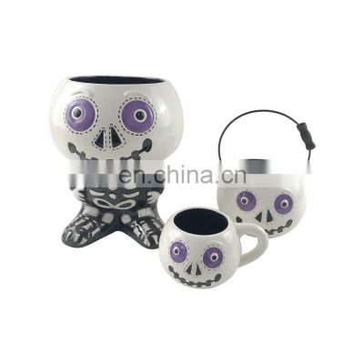 New Custom Skull shaped ice ceramic light led halloween bucket