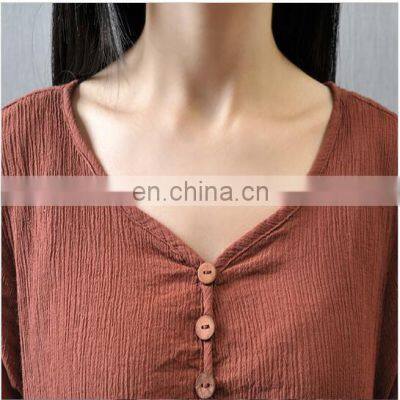 Johnature Cotton Color Women Maxi Dress 2021 Autumn New False Two-piece Long Sleeve Round Neck Loose Plus Size Irregular Dress photo-5