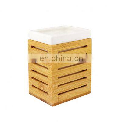 Bamboo Bathroom Accessory Set Soap Dispenser Toothbrush Holder Bath Bin Natural Wooden Bathroom Decoration Sets photo-5