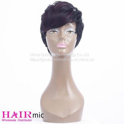 Short Wig With Long Bangs Natrual Color Full Lace Human Hair Wig photo-2
