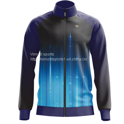 Custom Sublimation Jacket of Blue and Black Color With Black Zipper