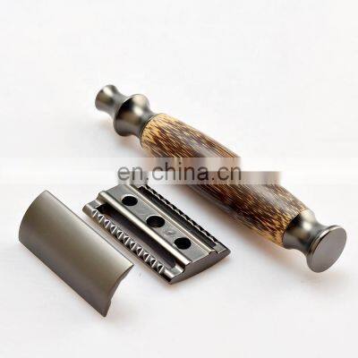 Foshan Professional Traditional Black Chrome Bamboo Wooden Ladies Shaving Double Edge Safety Razor With Engraving Logo