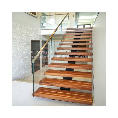 New Design Modern Floating Staircase Design Glass Railing Metal Beam Mono Stringer Staircase photo-2