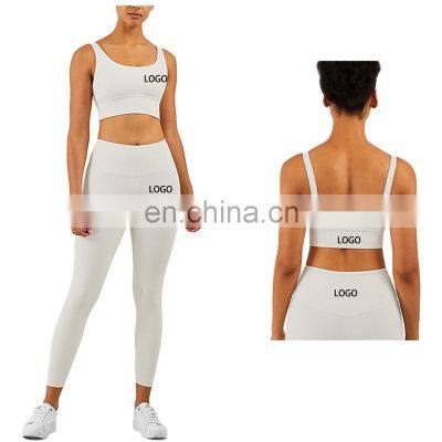 Customized Ribbed U Back Bra High Waist Leggings Two Piece Gym Set Suit Women Workout Sports Fitness Training Wear Yoga Set.