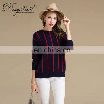 100% Cashmere Vertical Striped Round Neck Women's Sweater Knitted Winter OEM Supply photo-3