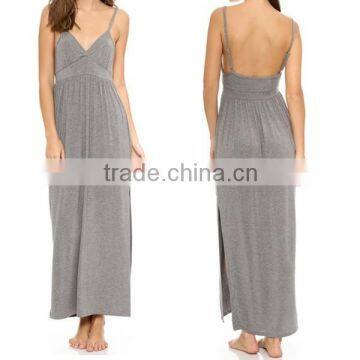 nighty wholesale women v neck jersey cotton backless long nightgowns