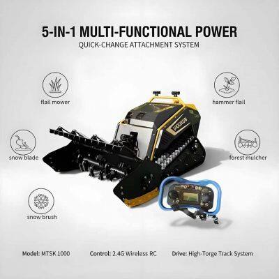 Vigorun MTSK1000 Tondeuse à gazon roulante télécommandée Moteur EPA 764CC Porte-outils multifonctionnel avec faucheuse à fléaux