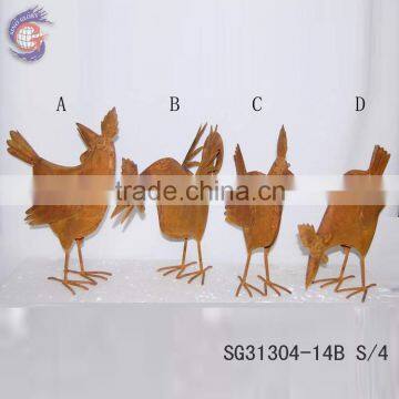 outdoor decor with rusty metal chicken decoration